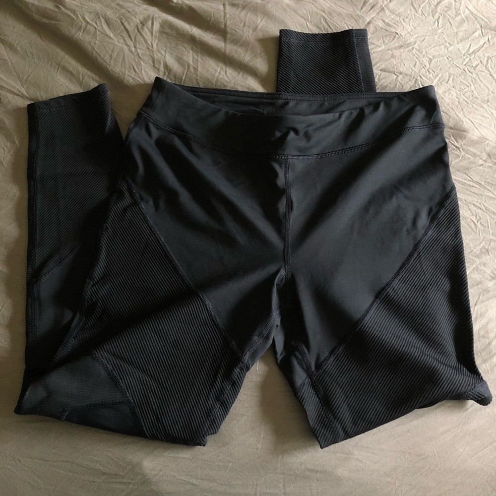 Black Leggings with Ribbed Panel Details